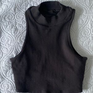 ALO Yoga Black Crop Tank Top with Mandarin Collar